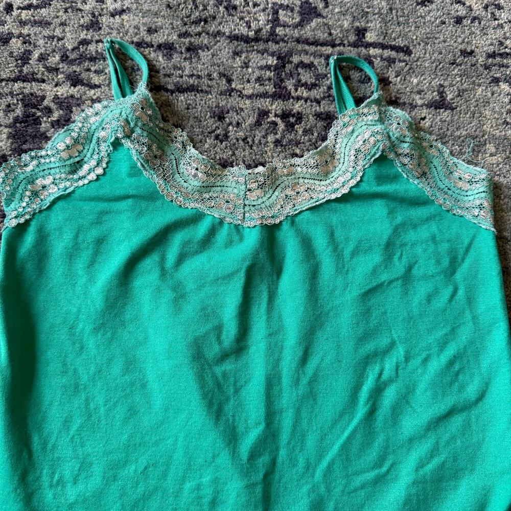 Y2K Rave Summer Metallic Lace Kelly Green Cami Streetwear Tank Top Casual Girly - Picture 3 of 6